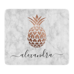 Elegant copper rose gold white marble pineapple cutting board