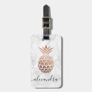 Elegant copper rose gold white marble pineapple luggage tag