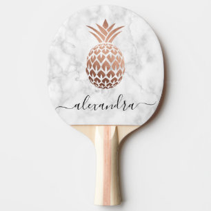 Elegant copper rose gold white marble pineapple ping pong paddle