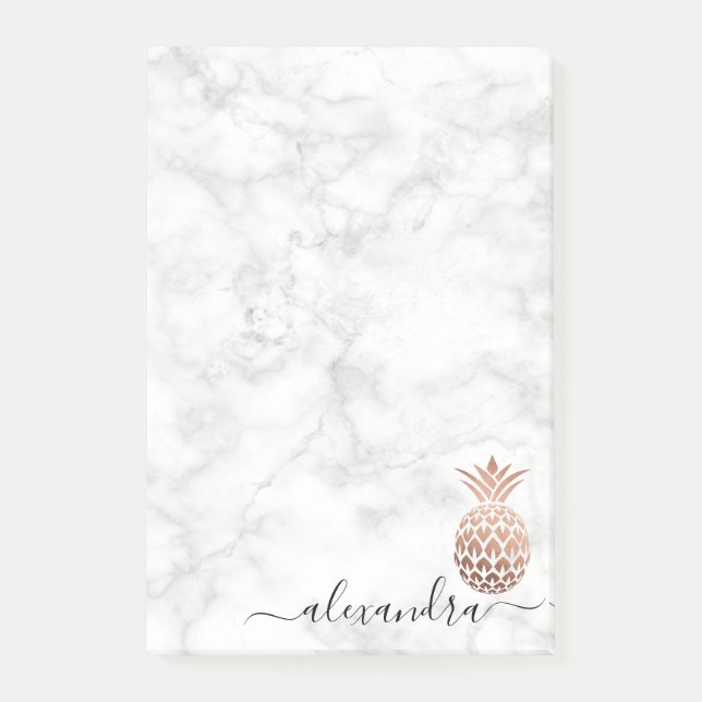 Elegant copper rose gold white marble pineapple post-it notes (Front)