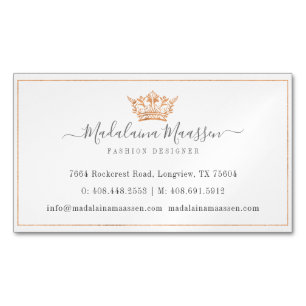 Elegant Copper Royal Floral & Foliage Crown Logo Magnetic Business Card