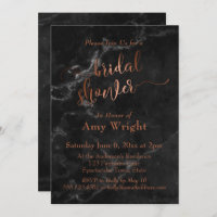 Elegant Copper Script Bridal Shower Black Marble