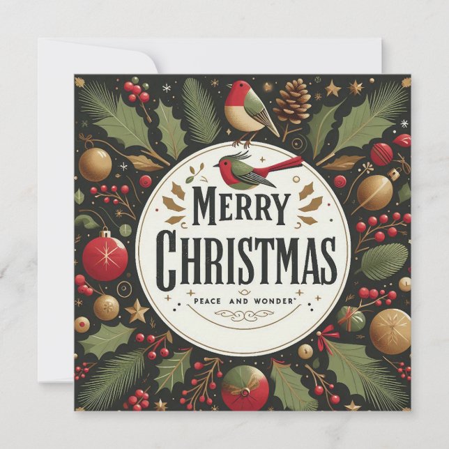 Elegant Copper Stylised Robin Merry Christmas  Holiday Card (Front)