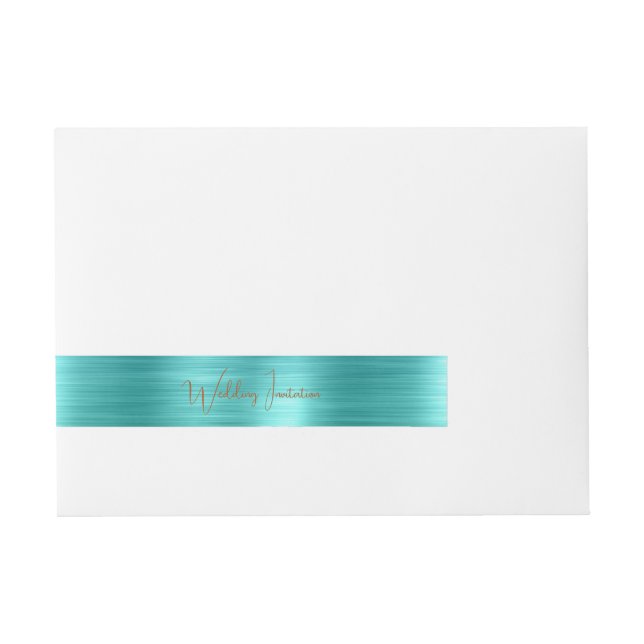 Elegant Copper Text Teal Foil Wedding Invitation Wraparound Address Label (Front)