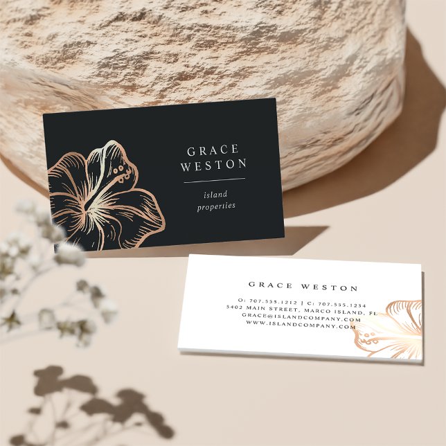 Elegant Copper Tropical Hibiscus Flower Business Card (Creator Uploaded)