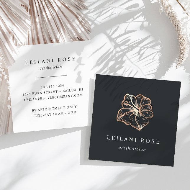 Elegant Copper Tropical Hibiscus Flower Square Business Card (Creator Uploaded)