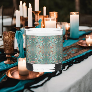 Elegant Copper Turquois Minimal Flower Pattern Whiskey Glass