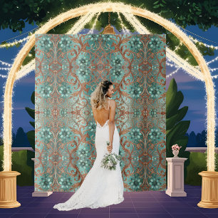Elegant Copper Turquoise Floral Formal  Tapestry