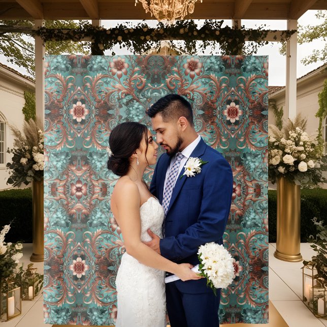 Elegant Copper Turquoise Formal Flowers Tapestry (Creator Uploaded)