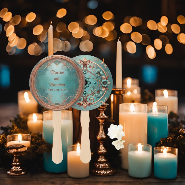 Elegant Copper Turquoise Garden Wedding Fans (Creator Uploaded)