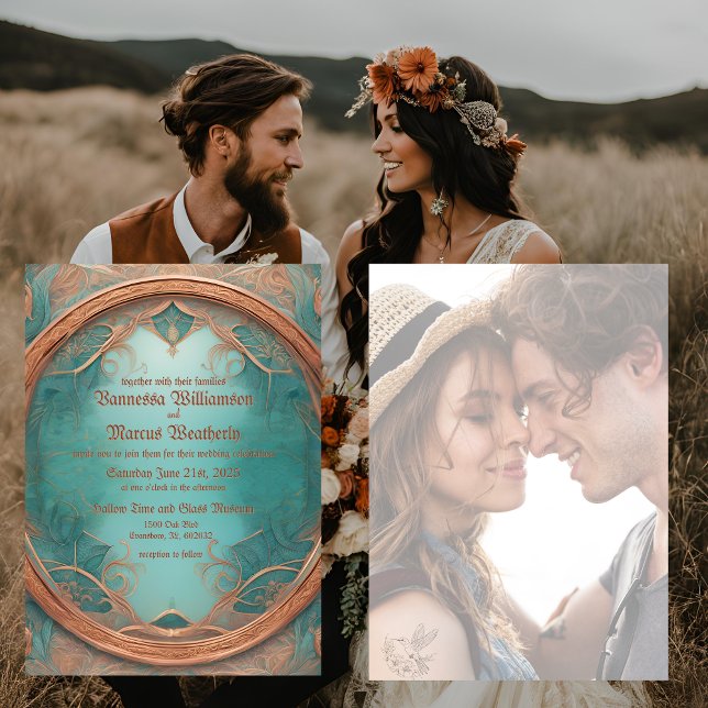 Elegant Copper Turquoise Wedding Invitation (Creator Uploaded)