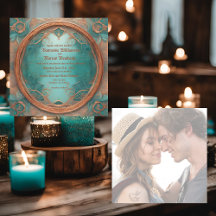 Elegant Copper Turquoise Wedding Invitation