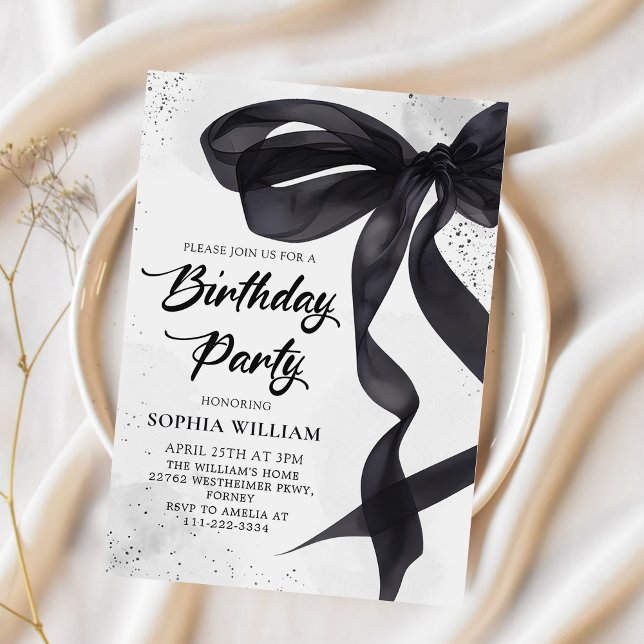 Elegant Coquette Black Bow Birthday Party Invitation (Creator Uploaded)
