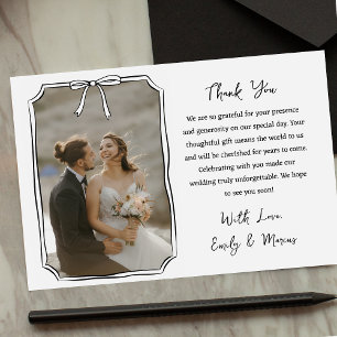 Elegant Coquette Bow Frame Chic Wedding Photo Thank You Card