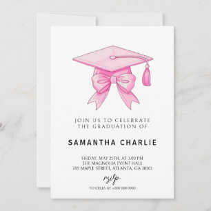 Elegant Coquette Bow Pink Graduation Invitation