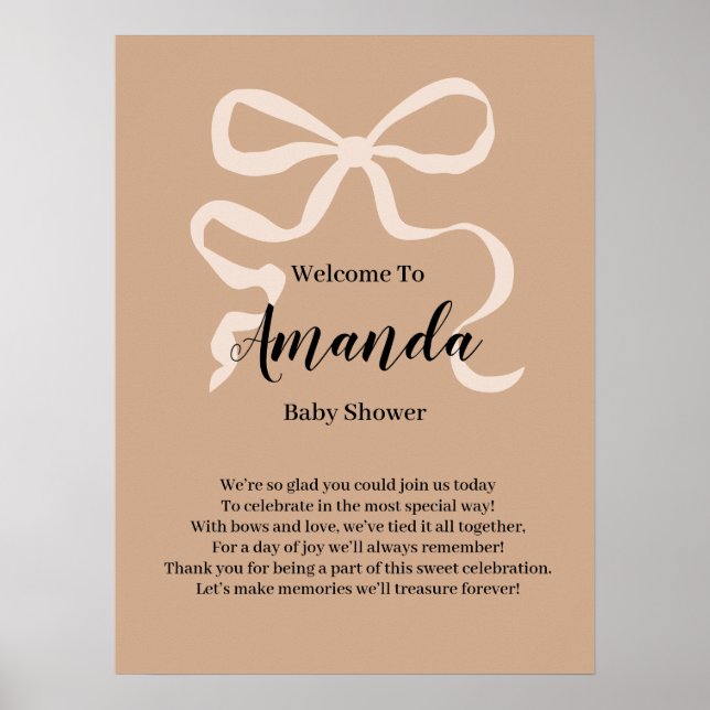 Elegant coquette bow Welcome Baby Shower  Poster (Front)