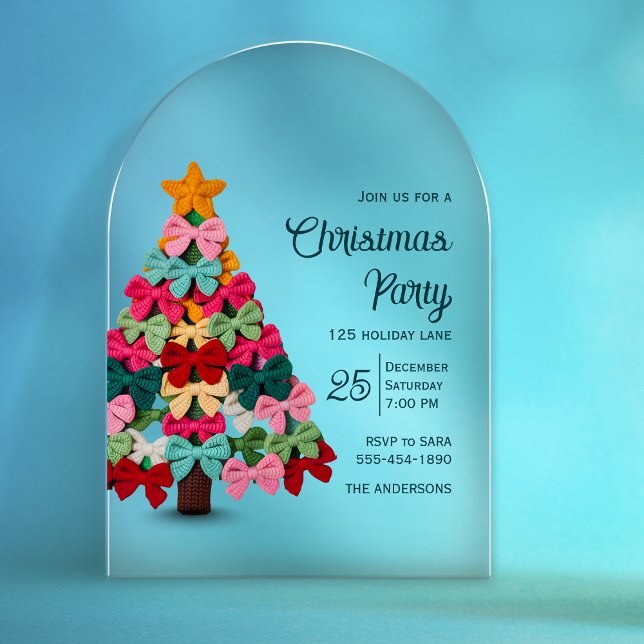 Elegant coquette bows christmas tree party  acrylic invitations (Creator Uploaded)