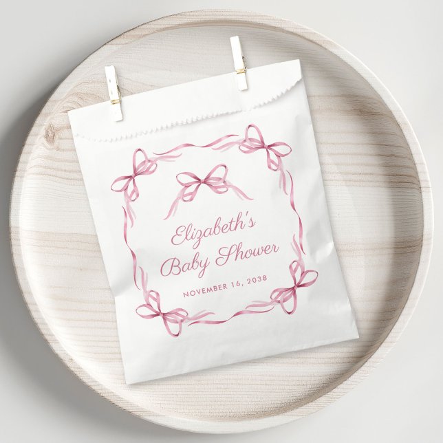 Elegant Coquette Bows Pink Baby Girl Shower Favour Bag (Creator Uploaded)