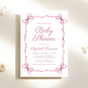 Elegant Coquette Bows Pink Baby Girl Shower Invitation
