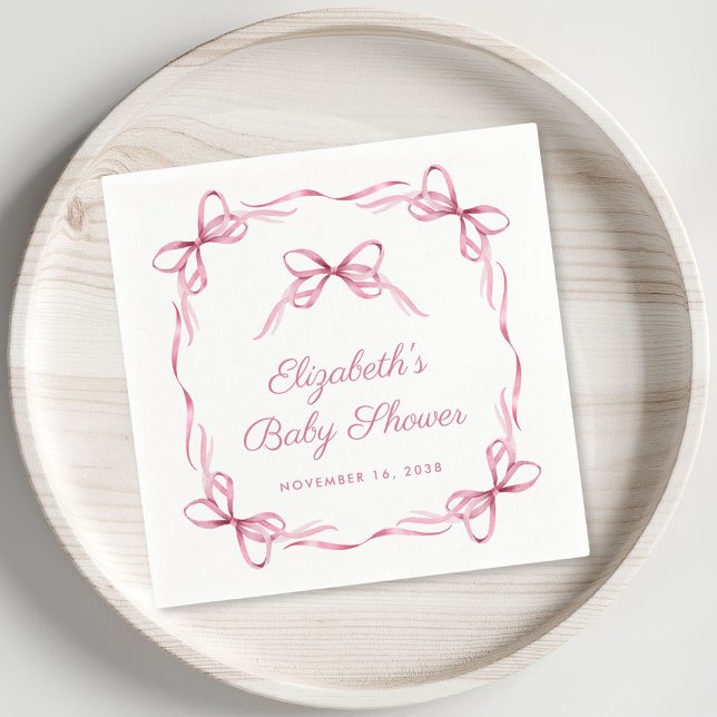 Elegant Coquette Bows Pink Baby Girl Shower Napkin (Creator Uploaded)