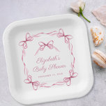 Elegant Coquette Bows Pink Baby Girl Shower Paper Plate<br><div class="desc">Cute paper plates for your baby girl shower that feature a pink frame of delicate watercolor ribbons and coquette bows,  blending a minimal aesthetic with a touch of vintage charm. The words "Baby Shower" and the name of the mother-to-be are showcased in an elegant pink script.</div>