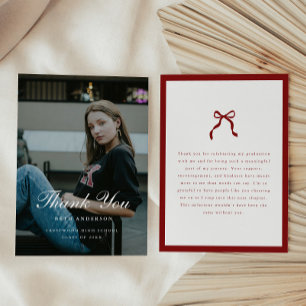 Elegant Coquette Classic Wine Red Graduation Photo Thank You Card