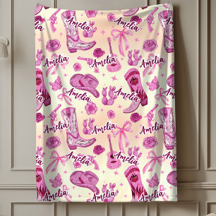Elegant coquette cowgirl repeating name pink fleece blanket