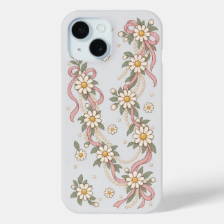 Elegant Coquette Daisy & Pearl Garland iPhone 15 Case