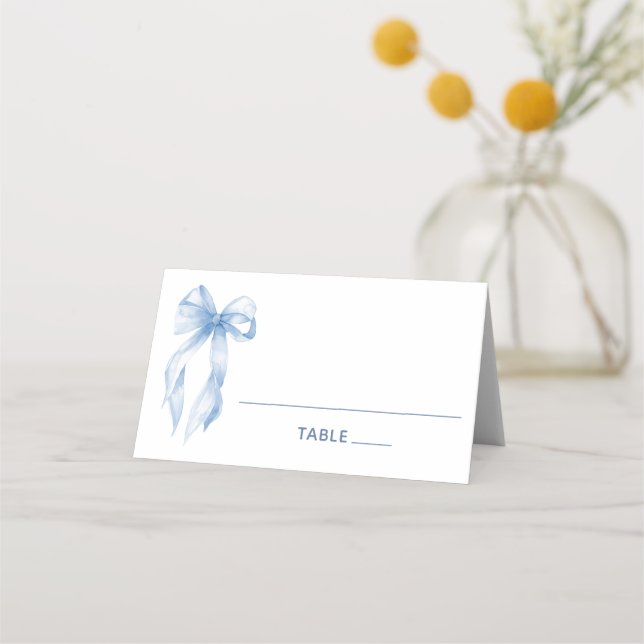 Elegant Coquette Dusty Blue Bow Place Card (Front)