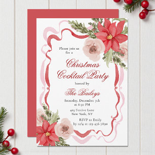 Elegant Coquette Floral Christmas Cocktail Party Invitation