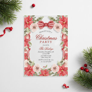 Elegant Coquette Floral Christmas Party Acrylic Invitations