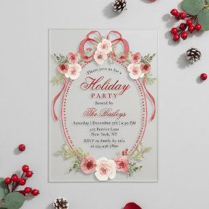 Elegant Coquette Floral Christmas Party Acrylic Invitations