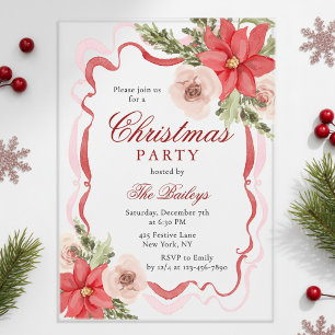 Elegant Coquette Floral Christmas Party Acrylic Invitations