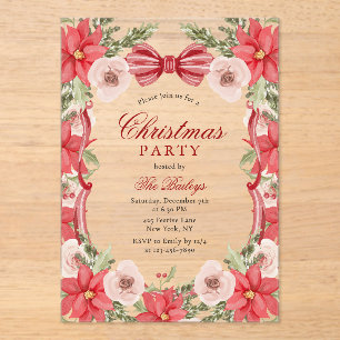 Elegant Coquette Floral Christmas Party Acrylic Invitations