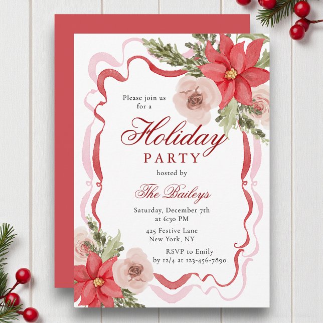 Elegant Coquette Floral Christmas Party Invitation (Creator Uploaded)