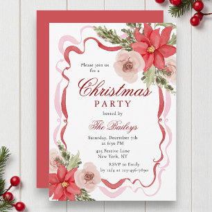 Elegant Coquette Floral Christmas Party Invitation