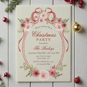 Elegant Coquette Floral Christmas Party Vellum Invitations