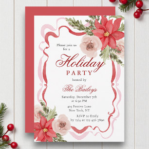 Elegant Coquette Floral Holiday Party Invitation