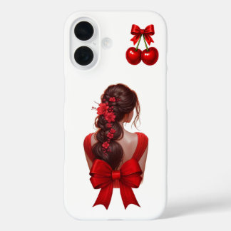 Elegant Coquette Girl Red Bow iPhone Case