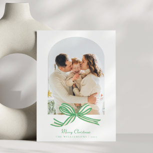 Elegant Coquette Green Bow Arch 2 Photo Christmas  Holiday Card
