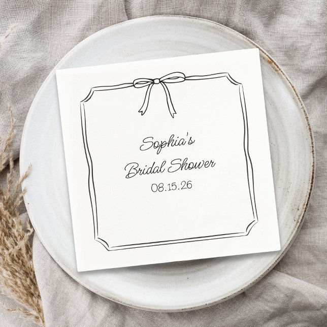 Elegant Coquette Hand Drawn Bow Cute Bridal Shower Napkin (Creator Uploaded)