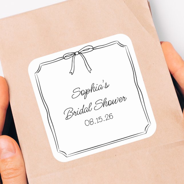 Elegant Coquette Hand Drawn Bow Cute Bridal Shower Square Sticker (Creator Uploaded)
