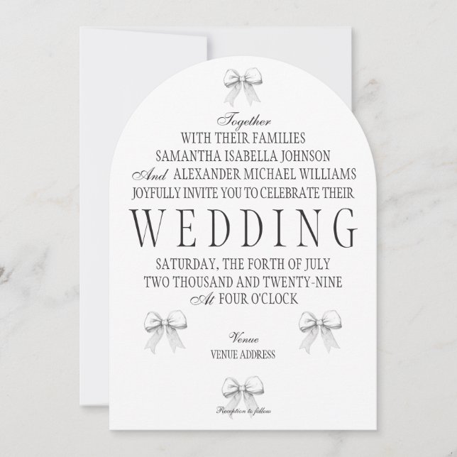 Elegant Coquette Hand Drawn Bows & Wedding Vows Invitation (Front)