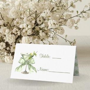 Elegant Coquette Martini Sage Green Baby Shower  Place Card