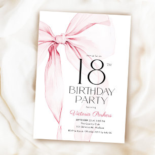 Elegant Coquette Pink Bow 18th Birthday Invitation