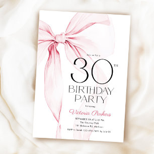 Elegant Coquette Pink Bow 30th Birthday Invitation