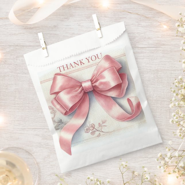 Elegant Coquette Pink Bow Baby Shower Girl Favour Bag (Clipped)
