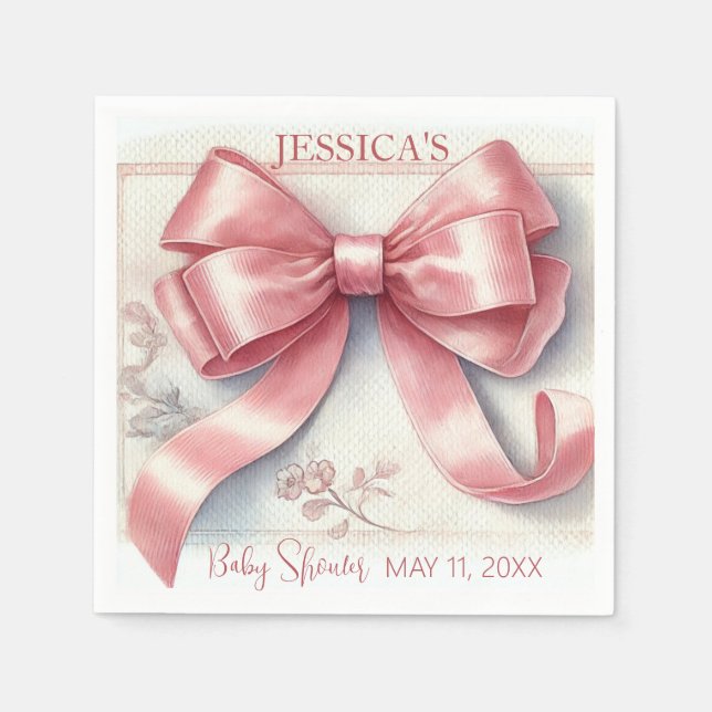 Elegant Coquette Pink Bow Baby Shower Girl Napkin (Front)