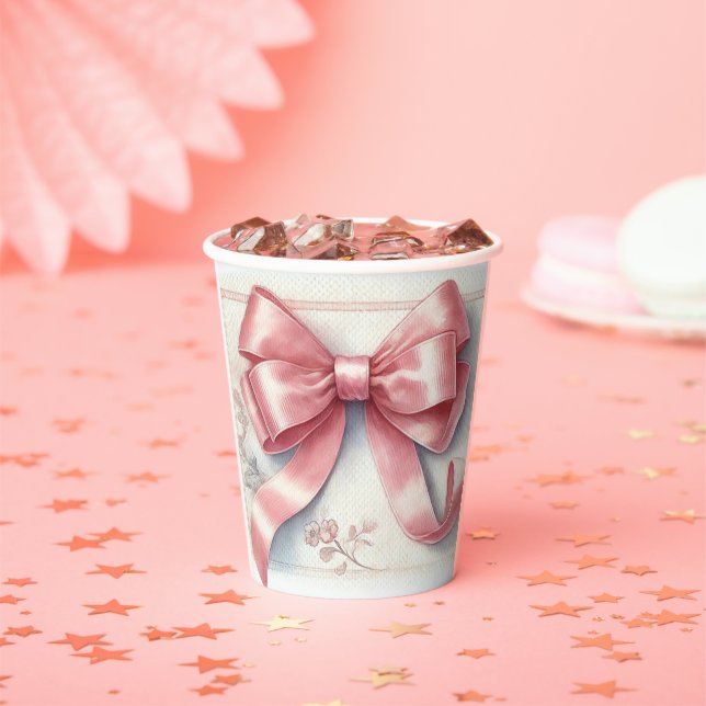 Elegant Coquette Pink Bow Baby Shower Girl Paper Cups (Insitu)