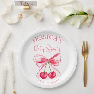 Elegant Coquette Pink Bow Baby Shower Girl Paper Plate
